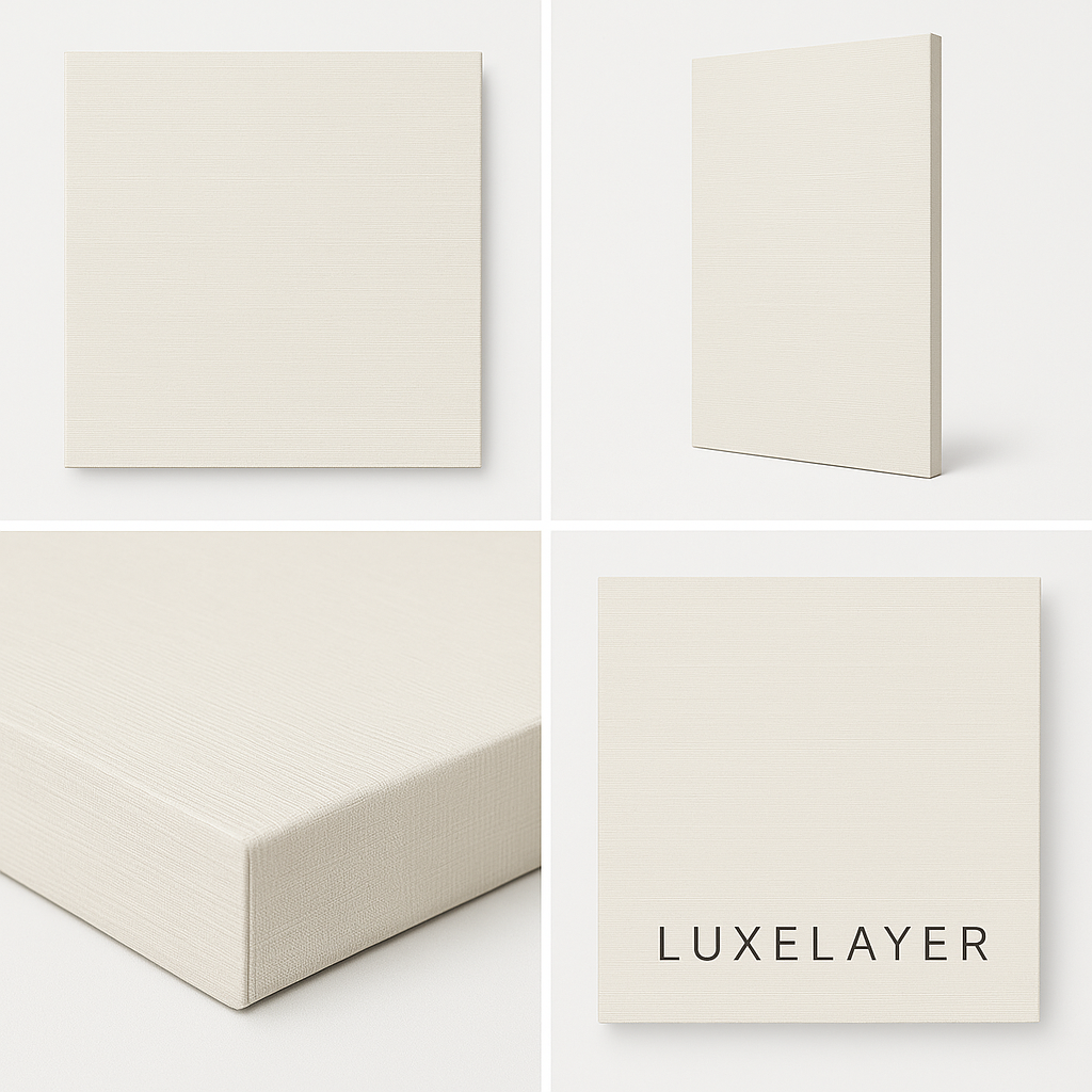 Collage of beige mattresses with 'Luxelayer' branding on a white background