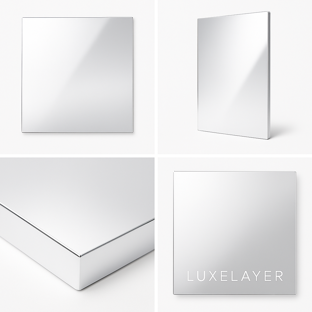 Four square mirrors with a white frame on a white background, featuring the brand 'Luxelayer'.
